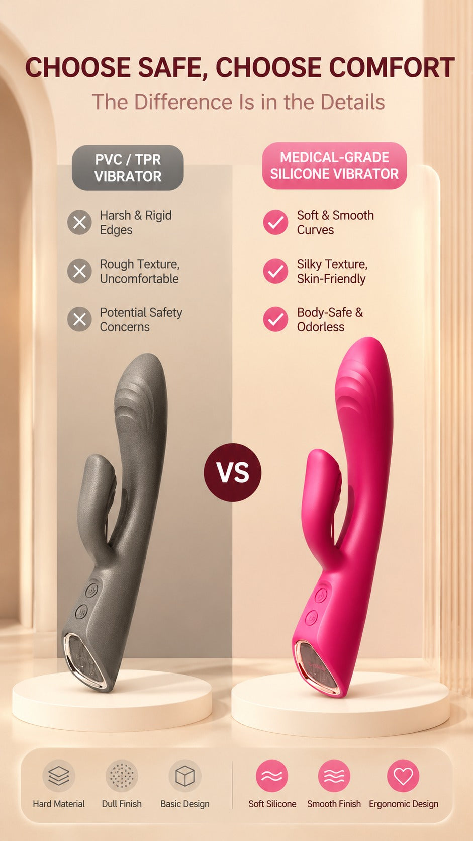 S-HANDE Olivia SHD-H001 Dual Head Flexible Targeted Massager | 2x9 Frequency Independent Vibration Bendable Waterproof USB Magnetic Rechargeable Personal Massager For Women